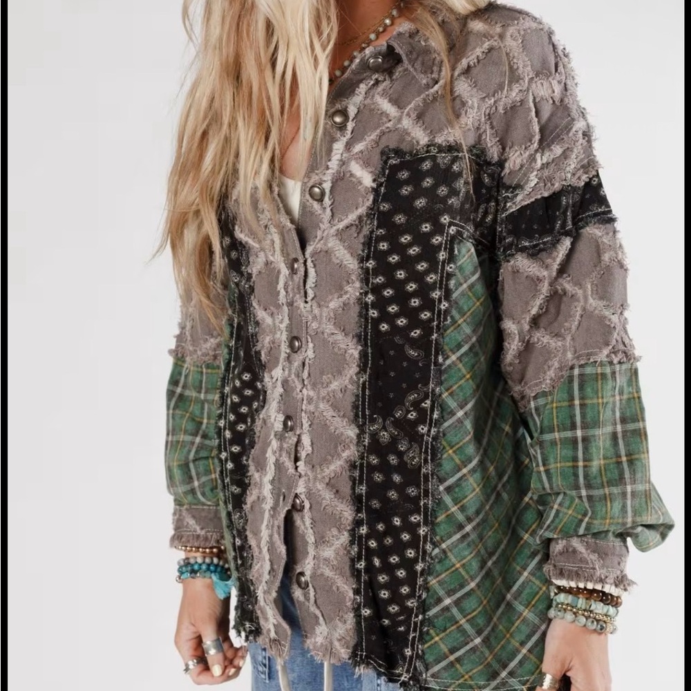 Pol Women's Patchwork Utility Jacket - Gray, Blac… - image 1